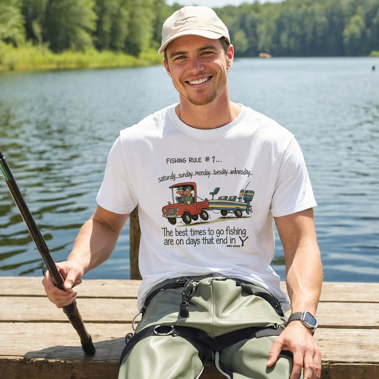 Funny Fisherman Tee - Rule #1 Best Days To Go Fishing Shirt –  White – Up To 5XL