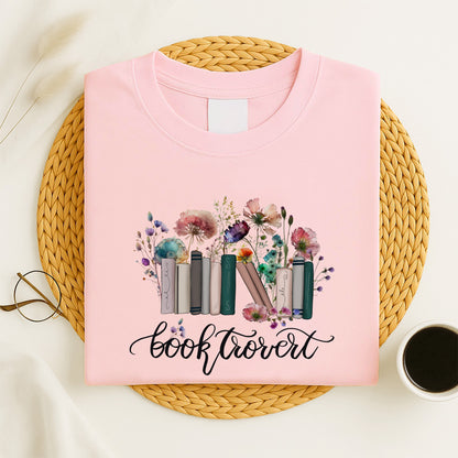Introvert Floral Book Shirt – Booktrovert With Wildflowers Tee – Pink – Up To 5XL