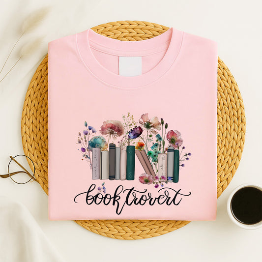 Introvert Floral Book Shirt – Booktrovert With Wildflowers Tee – Pink – Up To 5XL
