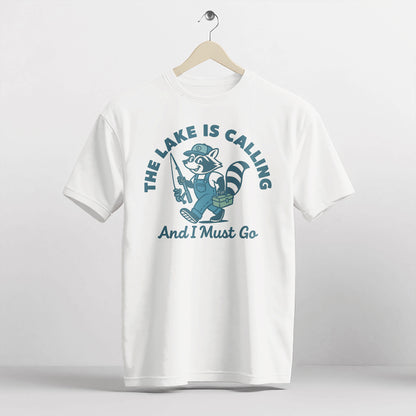 Funny Fishing Tee – The Lake Is Calling And I Must Go –  Fisherman Gift Shirt – White – Up To 5XL