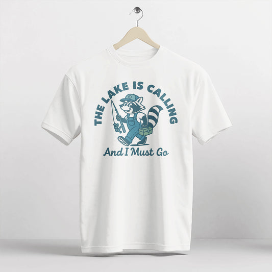 Funny Fishing Tee – The Lake Is Calling And I Must Go –  Fisherman Gift Shirt – White – Up To 5XL
