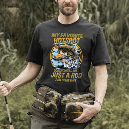 Fishing Humor Shirt – Favorite Hotspot No WiFi Rod and Bait Tee – Funny Fisherman Gift – Black – Up To 5XL