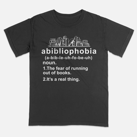 Book Lover Shirt – Funny Abibliophobia Definition Tee – Black – Up To 5XL