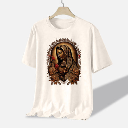 Catholic Devotion Shirt – Beautiful Lady of Guadalupe Mexico – Saint Holy Faith Tee – Natural – Up To 5XL