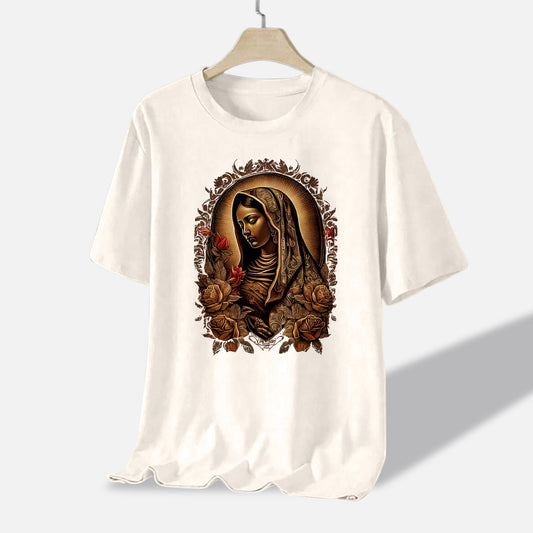 Catholic Devotion Shirt – Beautiful Lady of Guadalupe Mexico – Saint Holy Faith Tee – Natural – Up To 5XL