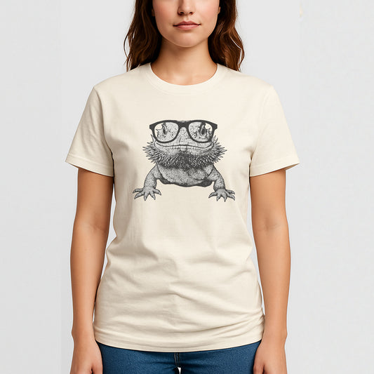 Bearded Dragon T-Shirt With Glasses – Funny Reptile Tee For Lizard Lovers - Natural - Up To 5XL