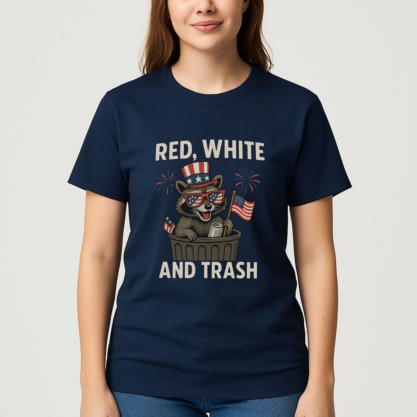 Red White And Trash Raccoon Shirt – Funny 4th Of July Patriotic Meme Tee – Navy Tee - Up To 5X