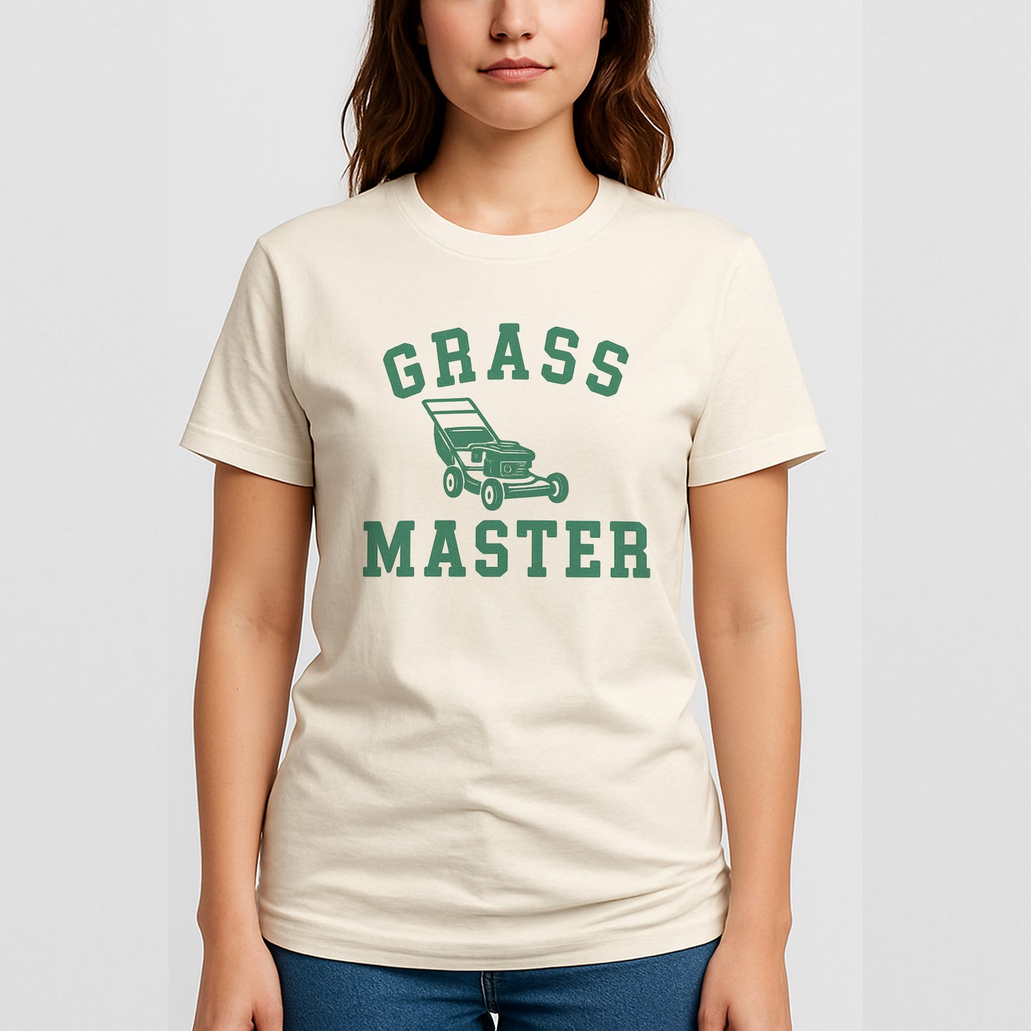 Grass Master T-Shirt – Funny Lawn Care Mowing Tee  – Natural - Up To 5XL