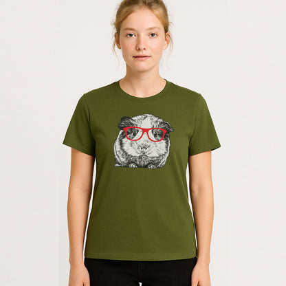 Guinea Pig With Glasses Funny Shirt  – Cute Nerdy Pet Tee For Animal Lovers - Military Green- Up To 5XL