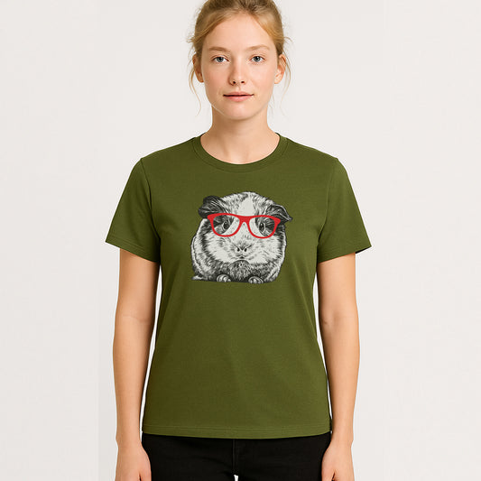 Guinea Pig With Glasses Funny Shirt  – Cute Nerdy Pet Tee For Animal Lovers - Military Green- Up To 5XL