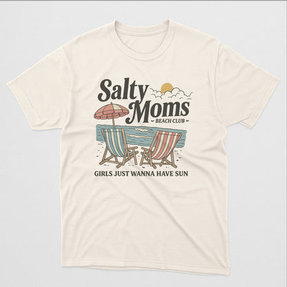 Salty Moms Beach Club T-Shirt – Funny Summer Beach Tee  – Natural - Up To 5XL
