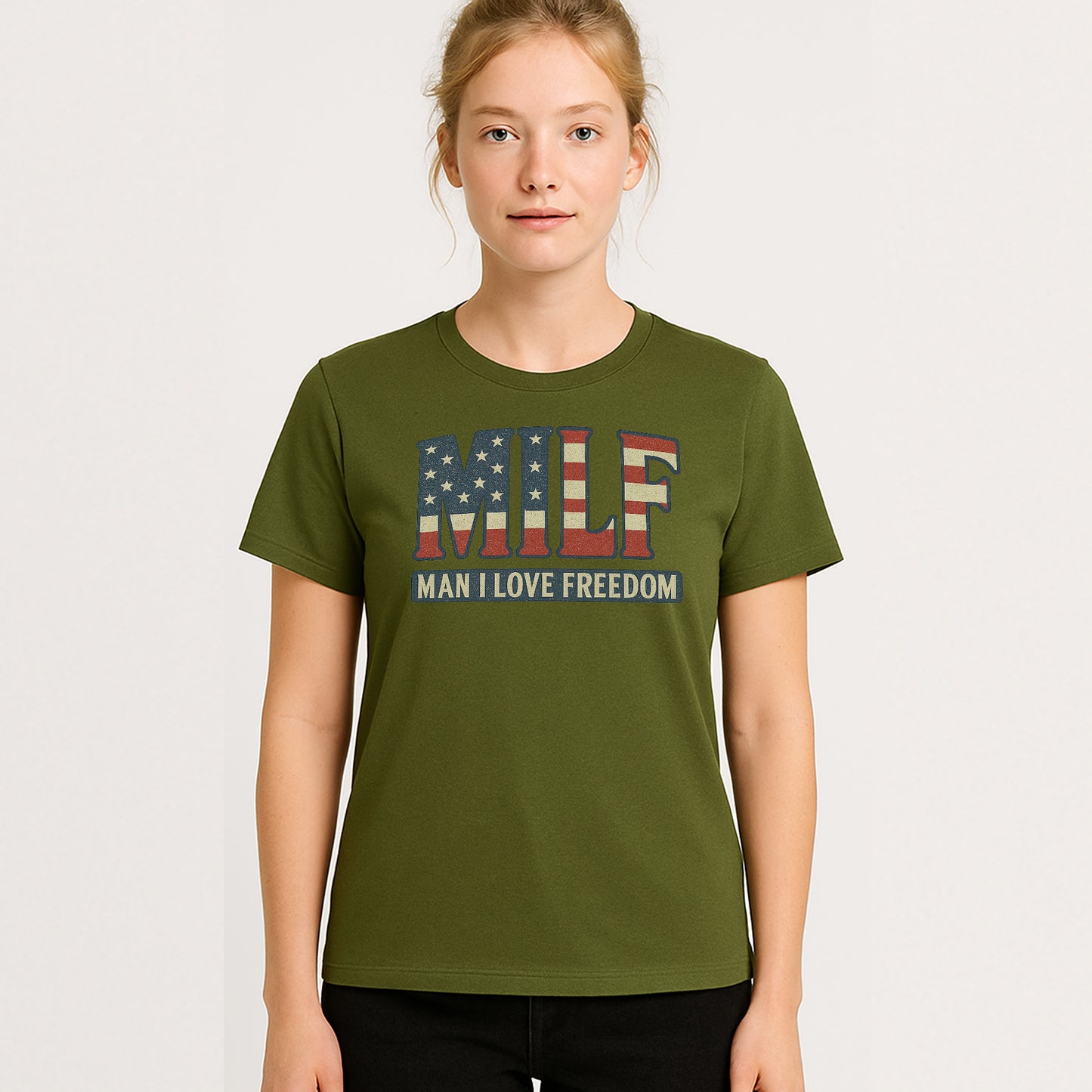 MILF Man I Love Freedom T-Shirt – Funny 4th Of July USA Shirt For Patriot - Military Green - Up To 5XL