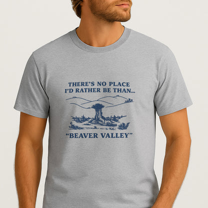 Funny Beaver Valley T-Shirt – Retro Nature Camping Humor Tee for Men – Sport Grey - Up To 5XL