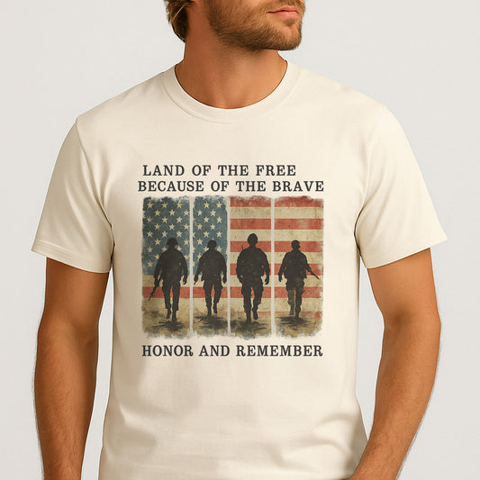 Land Of The Free Because Of The Brave Shirt – Patriotic Military Independence Day Tee – Natural Tee - Up To 5X