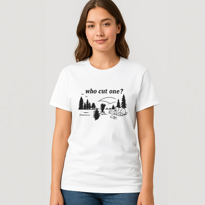 Who Cut One T-Shirt – Funny Lumberjack Dad Joke Tee  – White - Up To 5XL