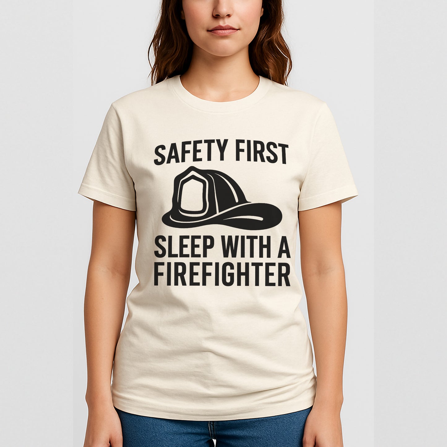 Safety First Sleep With a Firefighter T-Shirt – Funny Fireman Gift Tee – Natural - Up To 5XL