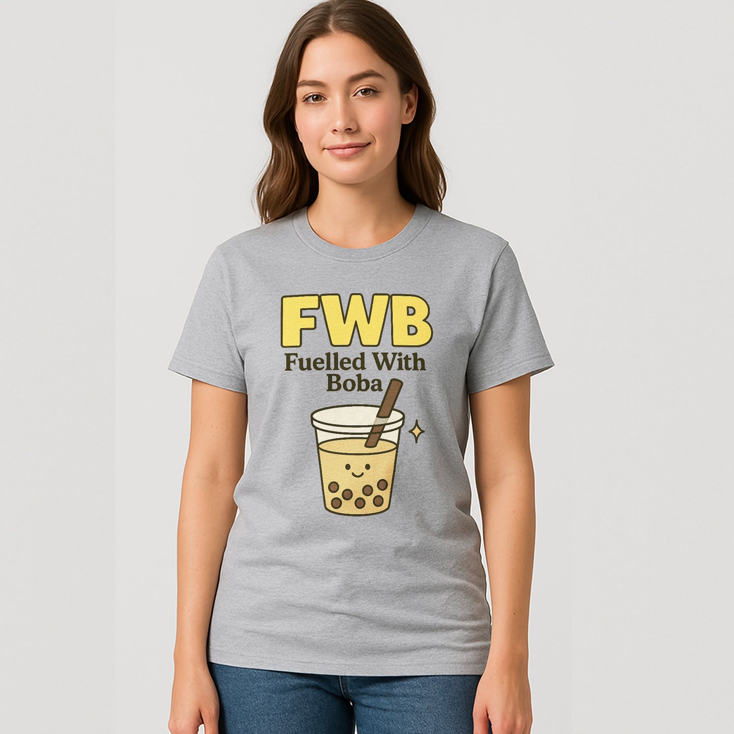 FWB Fuelled With Boba Tee – Funny Bubble Tea Lover Shirt For Boba Fans – Sport Grey - Up To 5XL