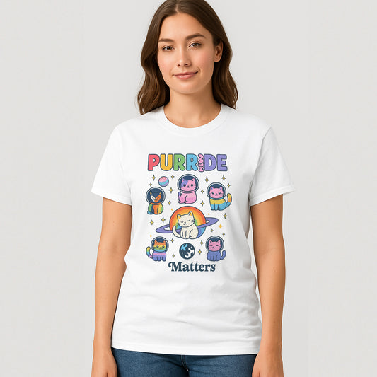 Purride T-Shirt – Cute LGBT Pride Cat Shirt – White - Up To 5XL