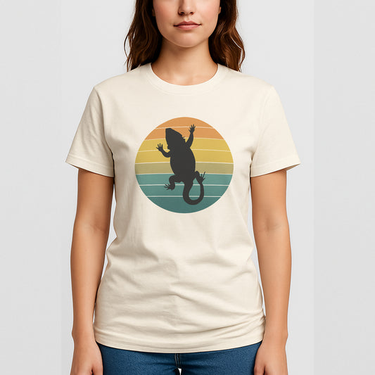 GRetro Lizard Silhouette T-Shirt – Vintage Sunset Reptile Tee - Natural - Up To 5XL
