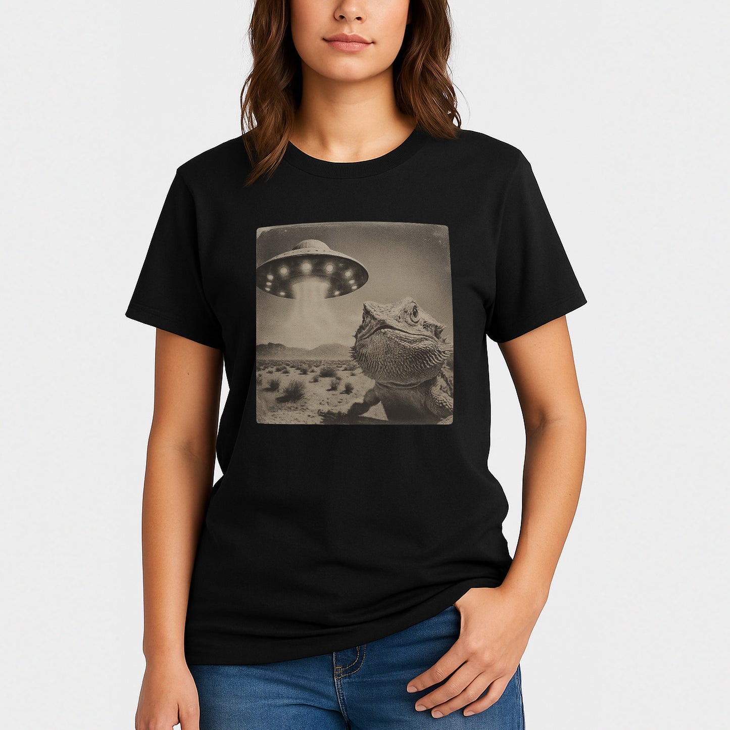 Bearded Dragon UFO Abduction Shirt – Funny Alien Desert Lizard Tee - Black - Up To 5XL