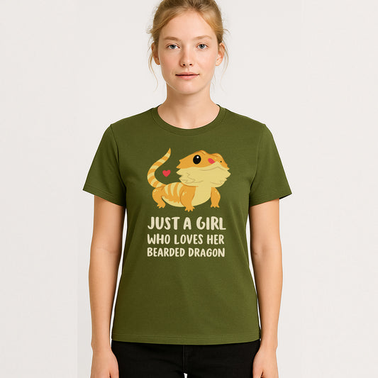 Just A Girl Who Loves Her Bearded Dragon T-Shirt – Cute Lizard Lover Gift Tee - Military Green - Up To 5XL