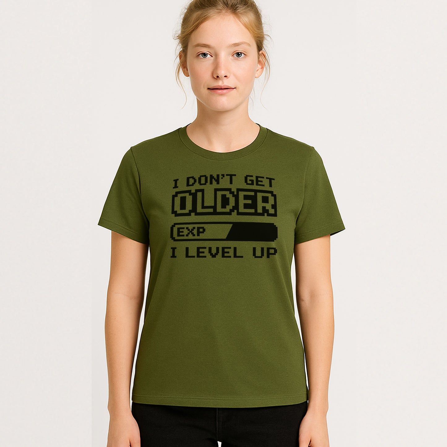 I Don’t Get Older I Level Up T-Shirt – Funny Gamer Birthday Gift Tee – Military Green - Up To 5XL