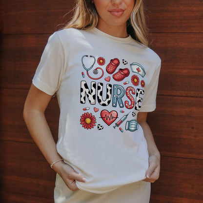 Cute Icon Nurse Shirt – Nursing Graphic Tee Gift For Nursing - Natural - Up To 5XL