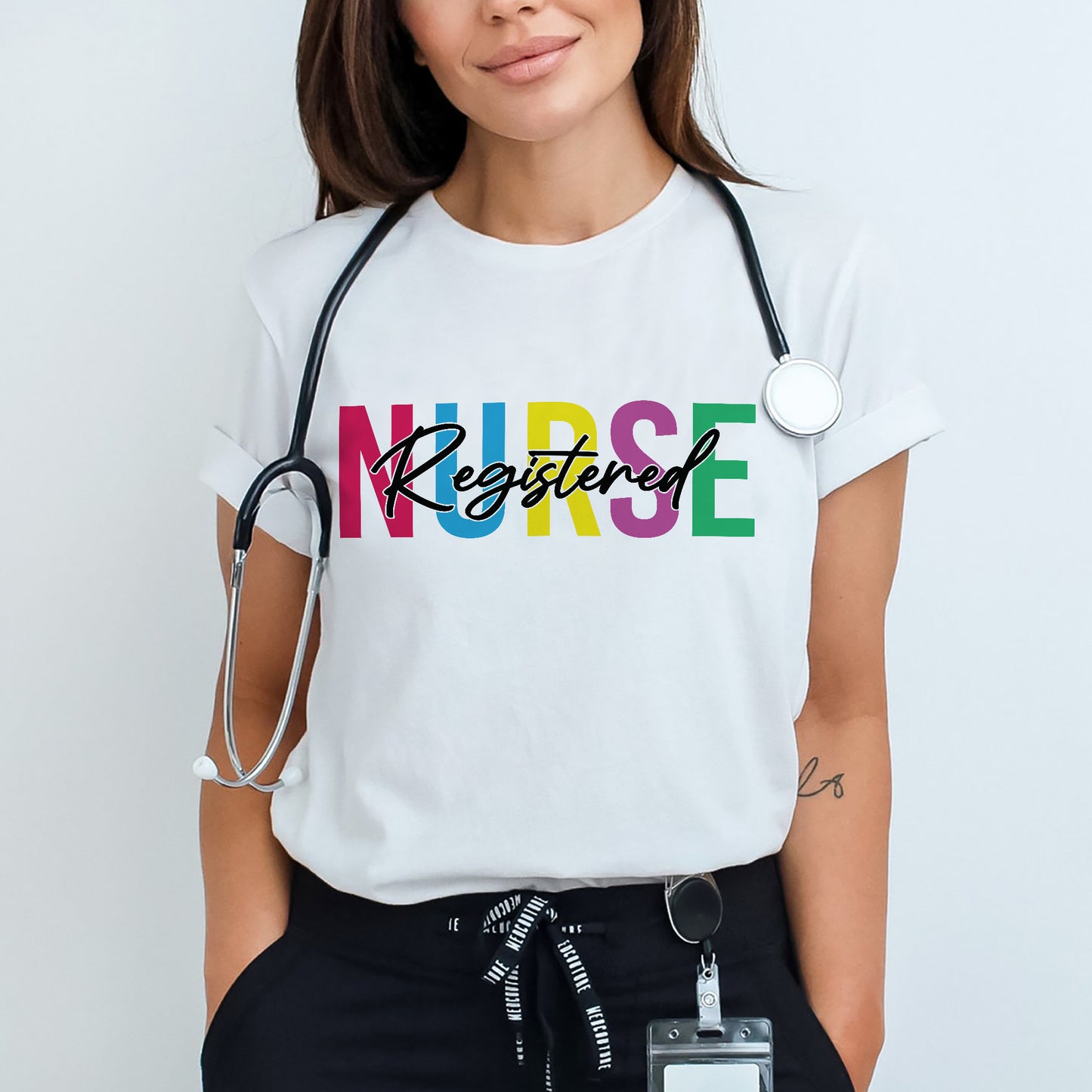 Registered Nurse Shirt – Colorful RN T-Shirt – Cute Nurse Appreciation Gift for Women - White - Up To 5XL
