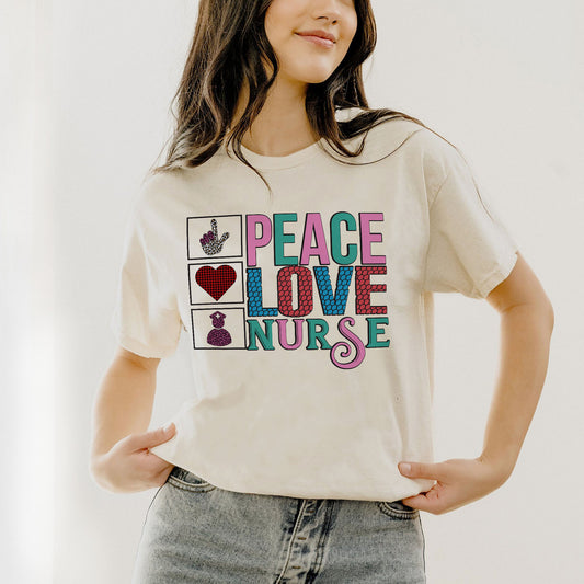Peace Love Nurse Shirt –  Cute Nursing GraphicTee Gift for RN LPN CNA - Natural - Up To 5XL