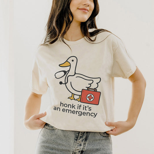 Funny Tees For ER Nurse - Honk If It’s An Emergency T-Shirt - Natural- Up To 5XL