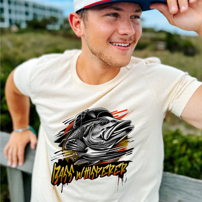 Bass Fishing Shirt - Bass Whisperer Graphic Tee - Funny Angler Gift for Fishermen – Natural – Up To 5XL