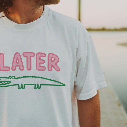Later Alligator T-Shirt – Funny Minimal Crocodile Tee For Reptile Lovers - White - Up To 5XL