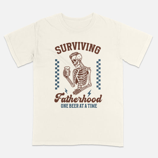 Surviving Fatherhood Shirt – Father’s Day Shirt - Soft Cotton Short Sleeve Natural Tee - Up To 5XL