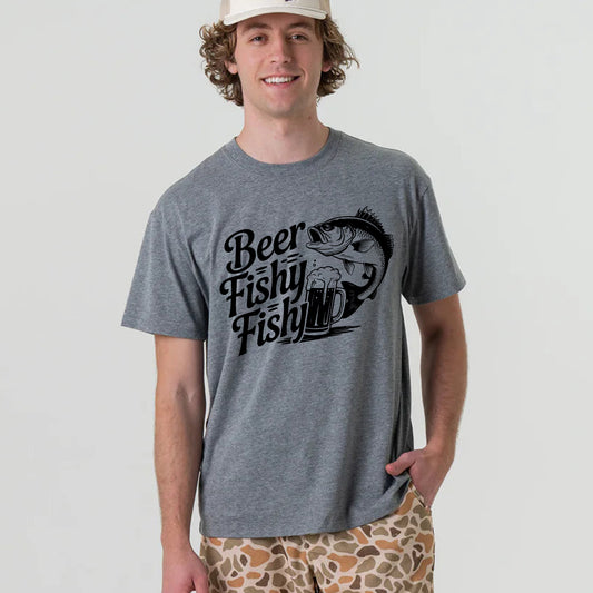 Funny Fishing Shirt - Beer Fishy Fishy Graphic Tee - Fisherman & Beer Lover Gift  – Sport Grey – Up To 5XL