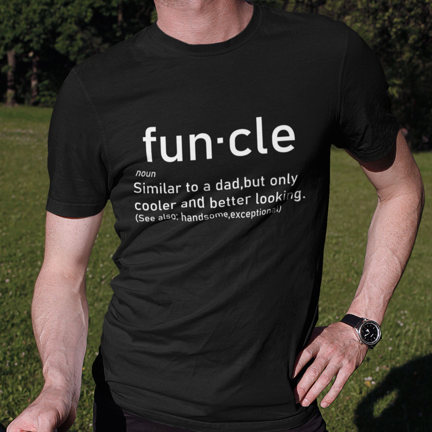 Funcle Noun Humorous Meaning - Father's Day Gift - Short Sleeve Black T-Shirt - Unisex Tee - S Up To 5XL