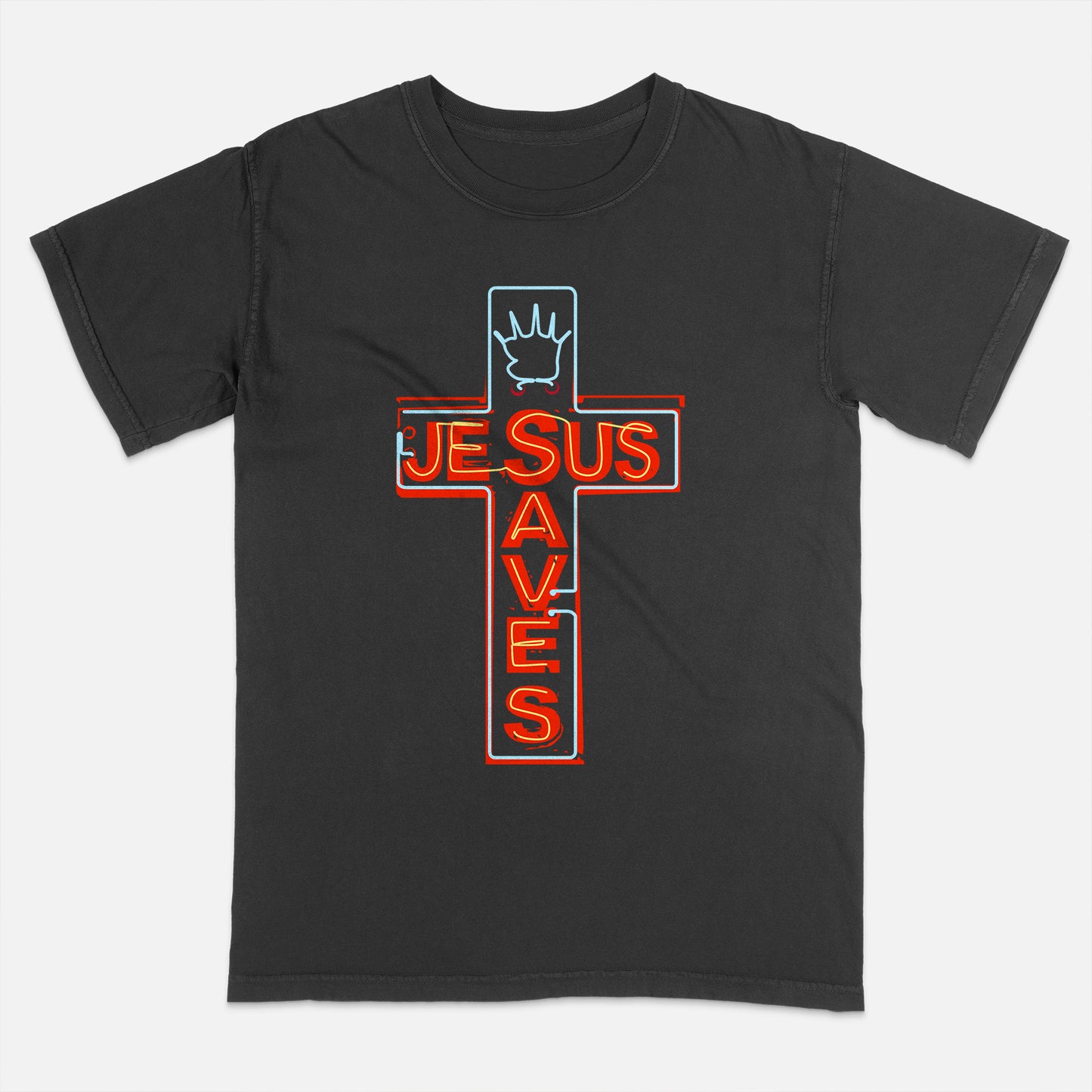 Christian Cross Shirt – Jesus Saves Religion God Christ Cross Faith – Spiritual Statement Tee – Black – Up To 5XL