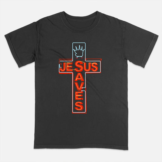 Christian Cross Shirt – Jesus Saves Religion God Christ Cross Faith – Spiritual Statement Tee – Black – Up To 5XL