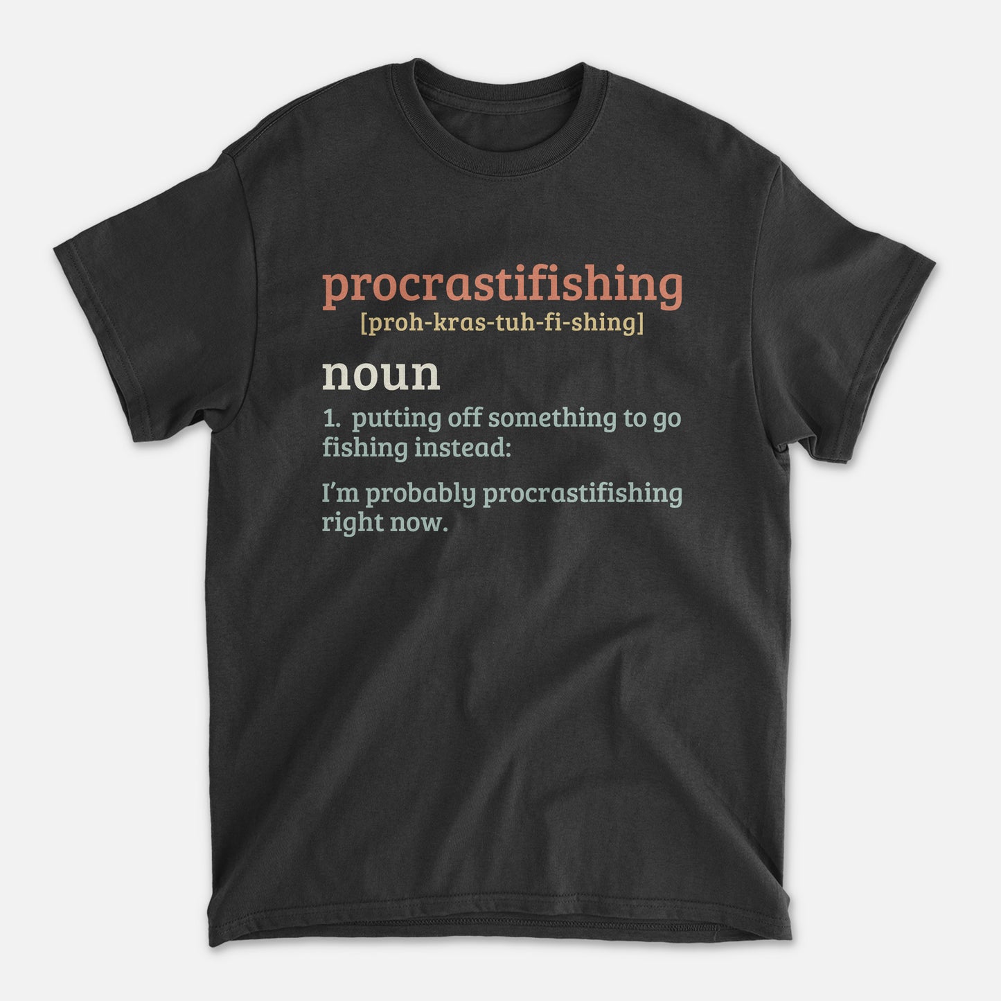 Funny Angler Shirt – Procrastifishing Noun Definition Tee – Vintage Fisherman Humor – Black – Up To 5XL