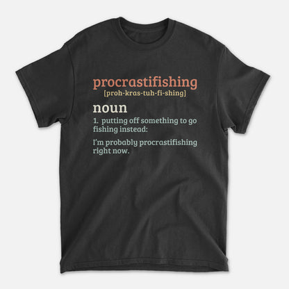 Funny Angler Shirt – Procrastifishing Noun Definition Tee – Vintage Fisherman Humor – Black – Up To 5XL