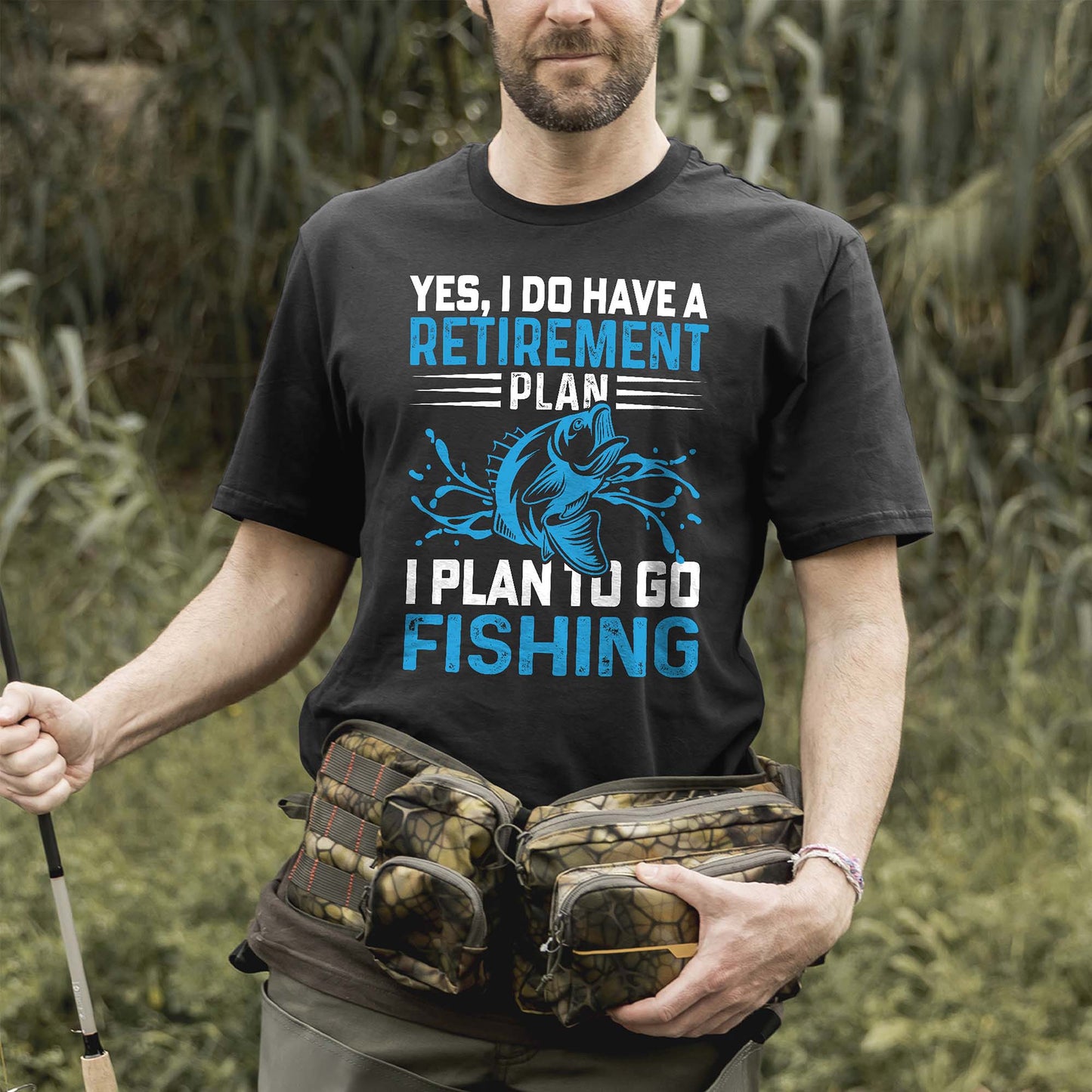 Funny Retirement Shirt – I Do Have a Retirement Plan I Plan to Go Fishing Tee – Senior Angler Humor – Black – Up To 5XL