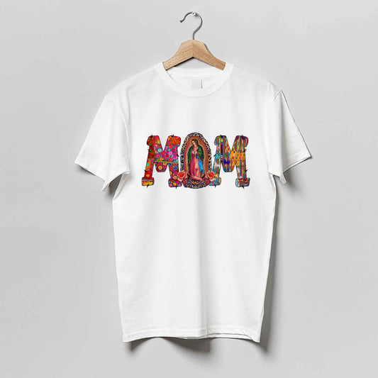 Catholic Mom Shirt – Our Lady of Guadalupe Mom – Religious Hispanic Faith Tee – White – Up To 5XL
