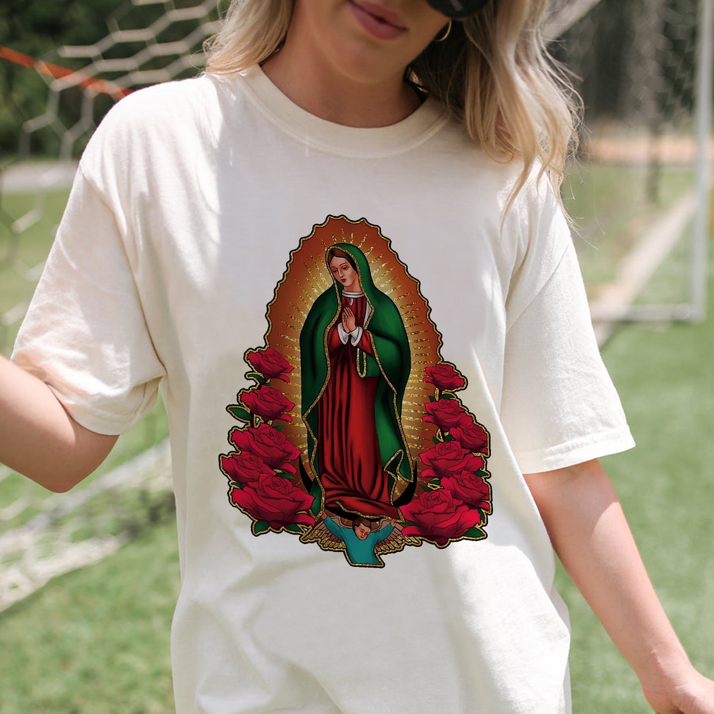 Catholic Faith Shirt – Virgen de Guadalupe – Traditional Religious Mary Tee – Natural – Up To 5XL