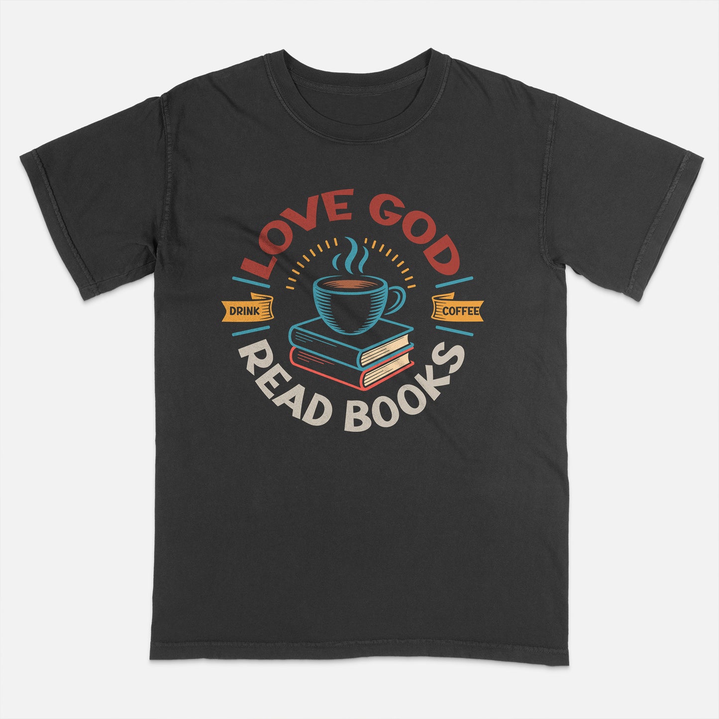 Faith and Coffee Shirt – Love God Drink Coffee Read Books Shirt – Christian Gift Idea – Black – Up To 5XL
