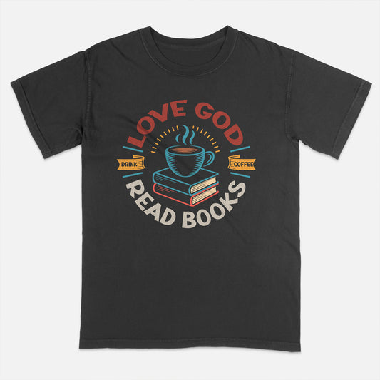 Faith and Coffee Shirt – Love God Drink Coffee Read Books Shirt – Christian Gift Idea – Black – Up To 5XL