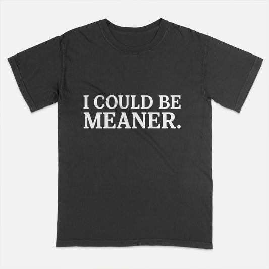 Funny Attitude Shirt – I Could Be Meaner – Sarcastic Minimalist Quote Tee – Black – Up To 5XL