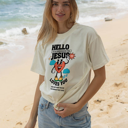Christian Kindness Shirt – Hello to the Person Reading This Jesus Loves You – Faith Encouragement Tee – Natural – Up To 5XL