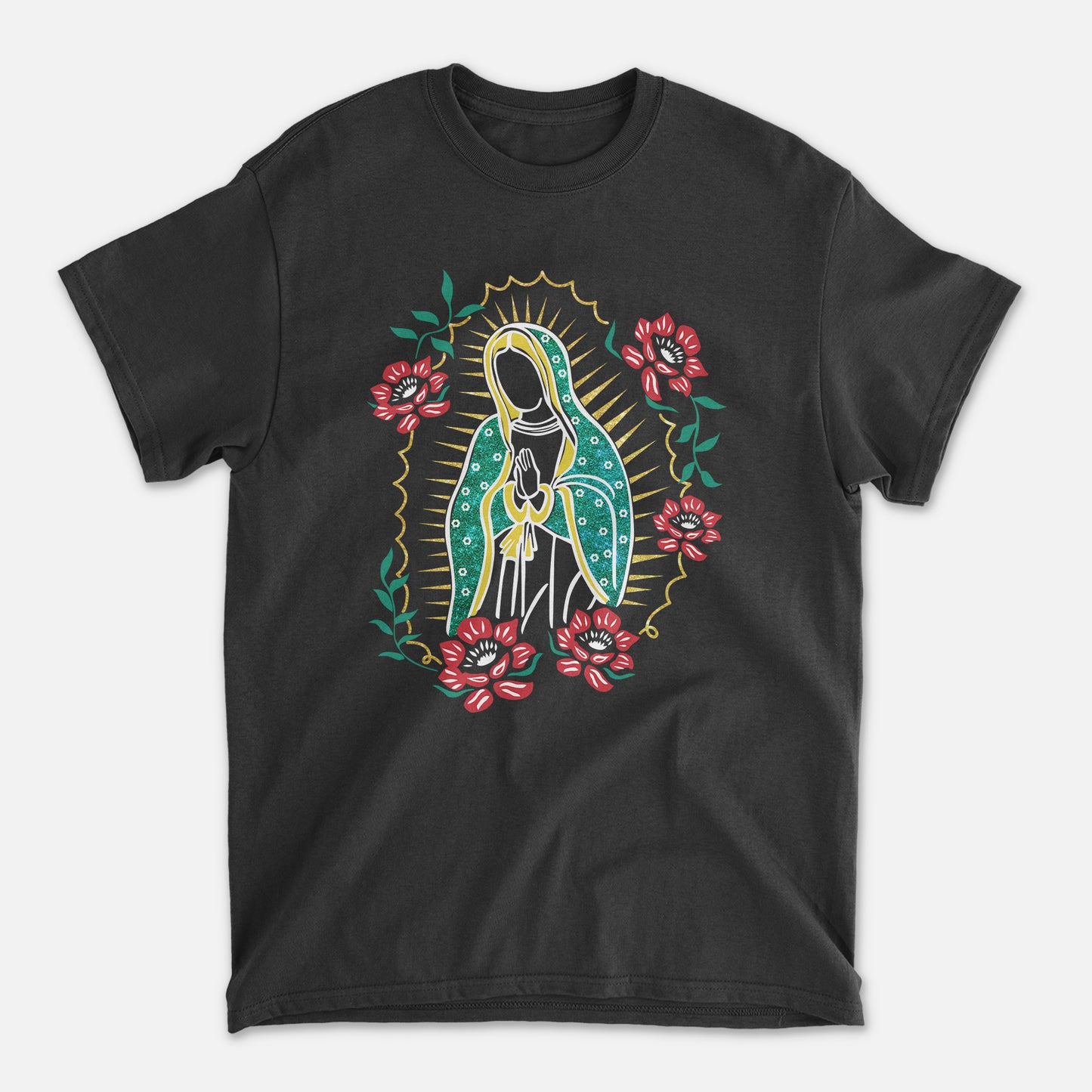 Catholic Religious Shirt – Virgen de Guadalupe – Hispanic Christian Faith Tee – Black – Up To 5XL