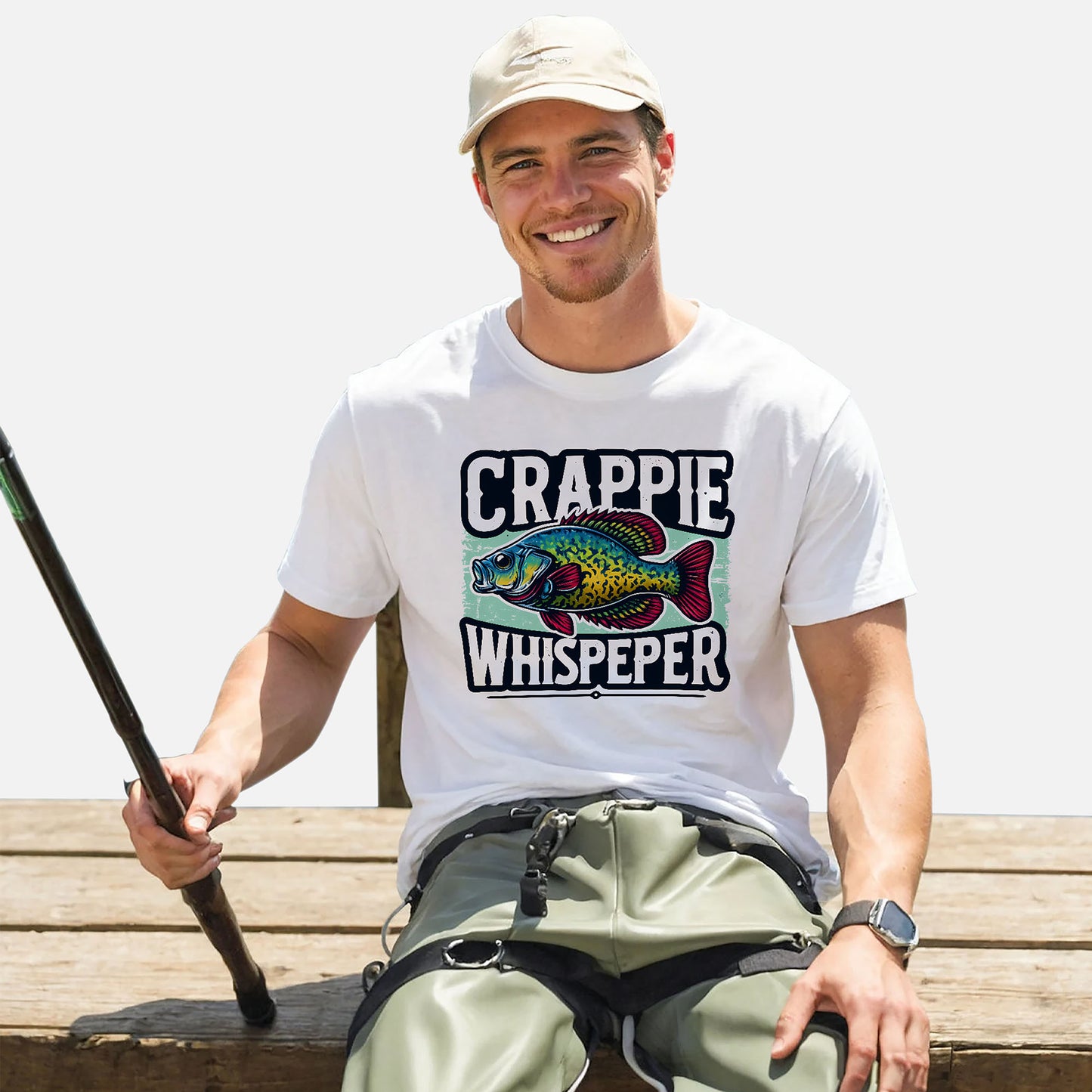 Funny Fishing Shirt – Crappie Whisperer Tee – Humor Gift for Anglers – White – Up To 5XL