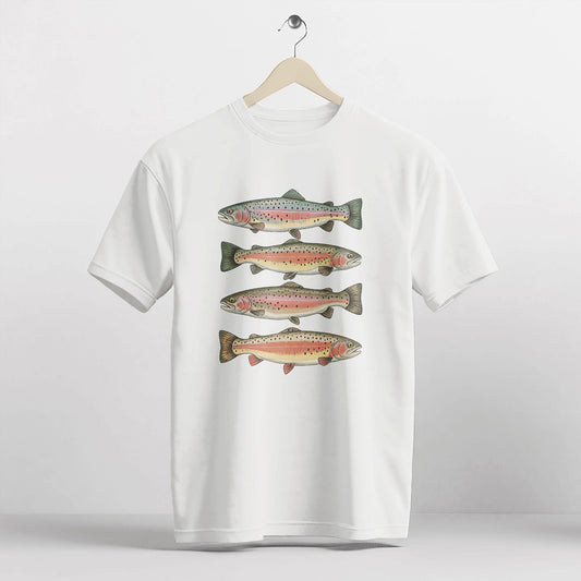Outdoor Trout Fishing Shirt – Freshwater Angler Graphic Shirt – White – Up To 5XL