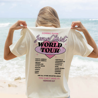 Christian Parody Shirt – Coming Soon Jesus Christ World Tour – Funny Faith Concert Tee – Natural – Up To 5XL